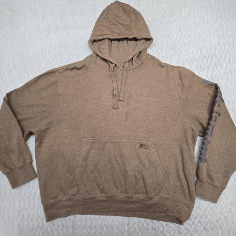 Wells Lamont Hoodie Mens 2XL Brown Sleeve Logo Fleece Pullover Workwear